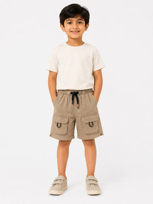 BloomUp Beige Cargo Shorts for Boys – Soft Cotton Summer Wear Kids Shorts