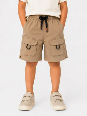 BloomUp Beige Cargo Shorts for Boys – Soft Cotton Summer Wear Kids Shorts