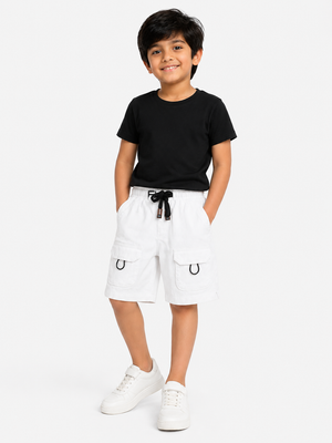 Boys White Cargo Shorts With Soft Cotton Bottom Wear BloomUp