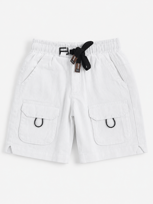 Boys White Cargo Shorts With Soft Cotton Bottom Wear BloomUp