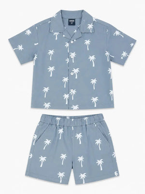 BloomUp Grey Palm Print Boys Co-Ord Set – Soft Cotton Summer Wear for Toddler