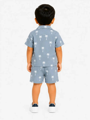 BloomUp Grey Palm Print Boys Co-Ord Set – Soft Cotton Summer Wear for Toddler