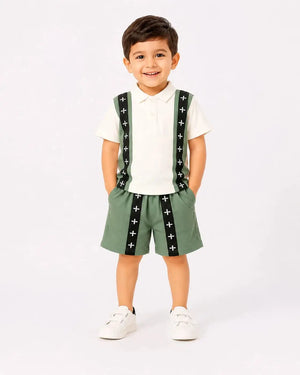 BloomUp Olive Green Boys Co-Ord Set – Soft Cotton Summer Wear for Toddler