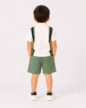 BloomUp Olive Green Boys Co-Ord Set – Soft Cotton Summer Wear for Kids