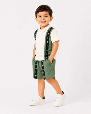 BloomUp Olive Green Boys Co-Ord Set – Soft Cotton Summer Wear for Kids