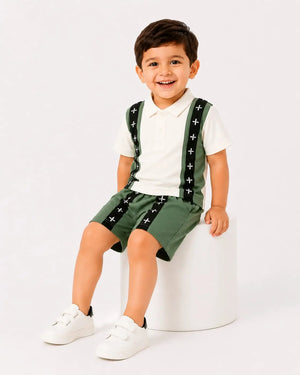 BloomUp Olive Green Boys Co-Ord Set – Soft Cotton Summer Wear for Kids