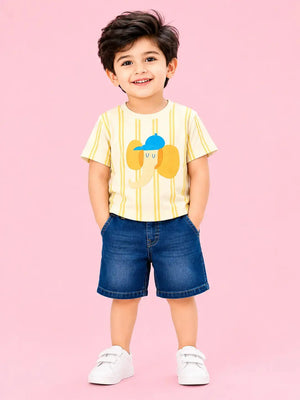 BloomUp Lemon Elephant Print Boys Outfit Set – Soft Cotton Summer Wear for Toddler