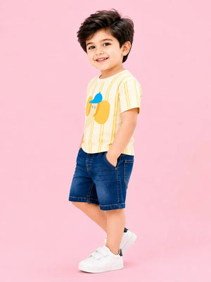 BloomUp Lemon Elephant Print Boys Outfit Set – Soft Cotton Summer Wear for Toddler