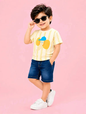 BloomUp Lemon Elephant Print Boys Outfit Set – Soft Cotton Summer Wear for Toddler