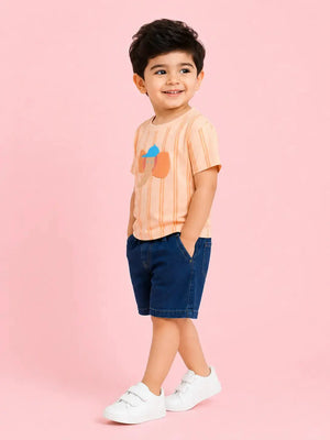 BloomUp Peach Elephant Print Boys Outfit Set – Soft Cotton Summer Wear for Toddler
