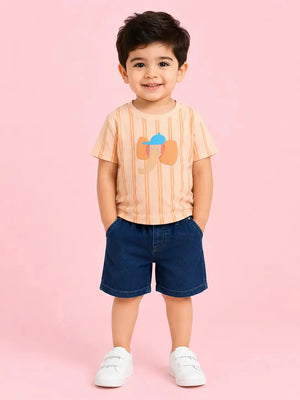 BloomUp Peach Elephant Print Boys Outfit Set – Soft Cotton Summer Wear for Toddler
