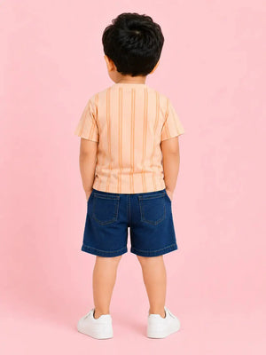 BloomUp Peach Elephant Print Boys Outfit Set – Soft Cotton Summer Wear for Toddler