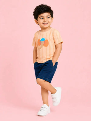 BloomUp Peach Elephant Print Boys Outfit Set – Soft Cotton Summer Wear for Toddler