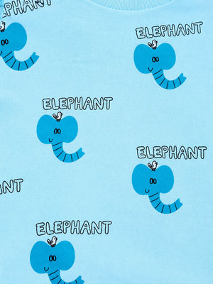 BloomUp Sky Blue Elephant Print Boys Outfit Set – Soft Cotton Summer Wear for Kids