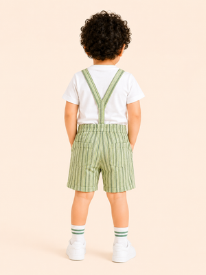 White Summer Mood Graphic T-Shirt & Green Striped Shorts Set for Toddlers – Soft Cotton Summer Wear BloomUp