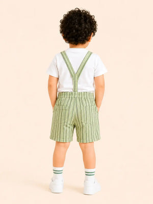 BloomUp White Summer Mood Graphic T-Shirt & Green Striped Shorts Set for Toddlers – Soft Cotton Summer Wear