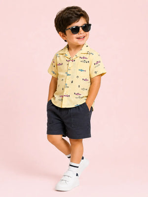 BloomUp Lemon Fish Print Boys 2-Piece Set – Soft Cotton Summer Wear for Kids