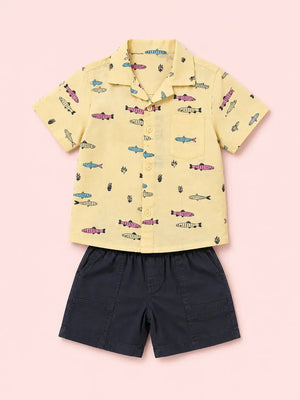 BloomUp Lemon Fish Print Boys 2-Piece Set – Soft Cotton Summer Wear for Kids