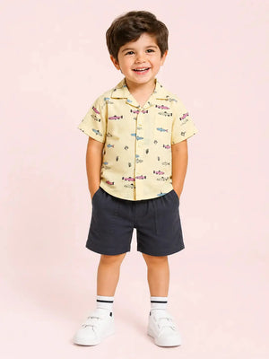 BloomUp Lemon Fish Print Boys 2-Piece Set – Soft Cotton Summer Wear for Kids