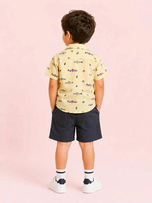 BloomUp Lemon Fish Print Boys 2-Piece Set – Soft Cotton Summer Wear for Kids