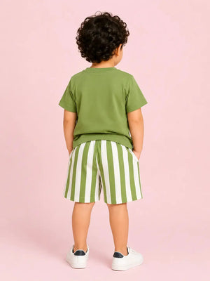 BloomUp Olive Green Boys Co-Ord Set – Soft Cotton Summer Wear for Toddler