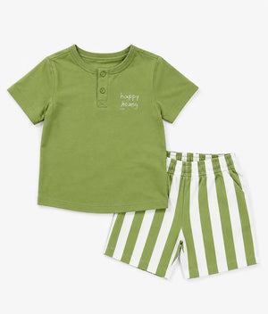 BloomUp Olive Green Boys Co-Ord Set – Soft Cotton Summer Wear for Kids