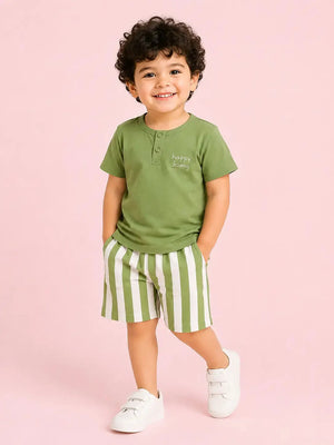 BloomUp Olive Green Boys Co-Ord Set – Soft Cotton Summer Wear for Toddler