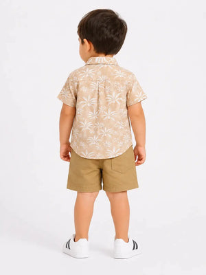 BloomUp Beige Tropical Print Boys 2-Piece Set – Soft Cotton Summer Wear for Toddlers