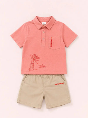 BloomUp Peach Boys 2-Piece Set – Soft Cotton Summer Wear for Kids