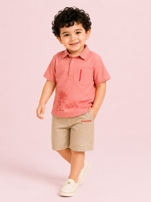 Stylish Peach Comfort Fit Boys Soft Cotton Clothing Set BloomUp