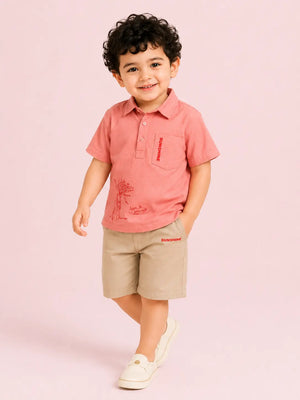 BloomUp Peach Boys 2-Piece Set – Soft Cotton Summer Wear for Kids