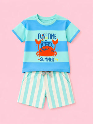 BloomUp Mint Printed Boys Co-Ord Set – Soft Cotton Summer Wear for Toddler