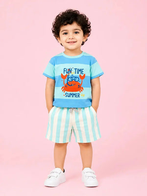 BloomUp Mint Printed Boys Co-Ord Set – Soft Cotton Summer Wear for Toddler