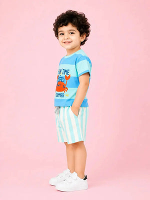 BloomUp Mint Printed Boys Co-Ord Set – Soft Cotton Summer Wear for Toddler