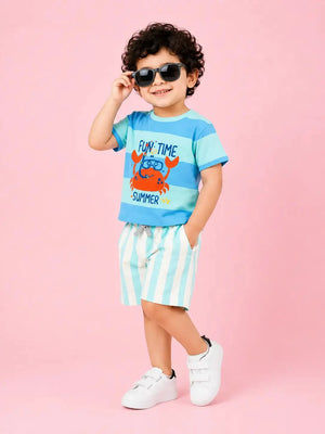BloomUp Mint Printed Boys Co-Ord Set – Soft Cotton Summer Wear for Toddler