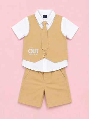 BloomUp Boys 2 Piece Attached Waistcoat T-Shirt & Shorts Set with Tie | Smart Casual Party Wear Outfit for Toddler