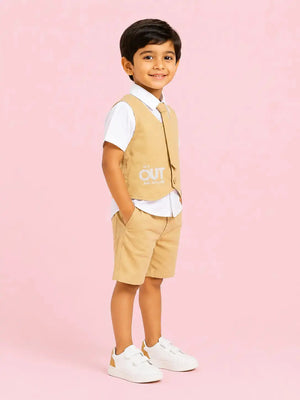 BloomUp Boys 2 Piece Attached Waistcoat T-Shirt & Shorts Set with Tie | Smart Casual Party Wear Outfit for Toddler