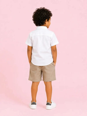 BloomUp Boys 2 Piece Attached Waistcoat T-Shirt & Shorts Set | Striped Smart Party Wear Outfit for Toddlers