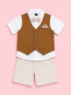 BloomUp Boys 2 Piece Attached Waistcoat T-Shirt & Shorts Set | Smart Casual Party Wear Outfit for Toddlers
