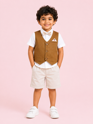 Khaki Trendy Daily Wear Boys Soft Cotton Clothing Set BloomUp