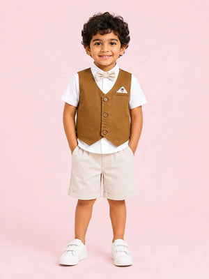 BloomUp Boys 2 Piece Attached Waistcoat T-Shirt & Shorts Set | Smart Casual Party Wear Outfit for Toddlers