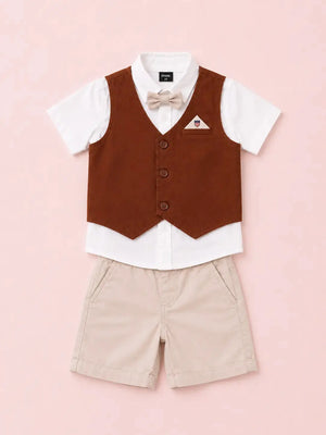 BloomUp Boys 2 Piece Formal T-Shirt with Attached Waistcoat & Shorts Set
