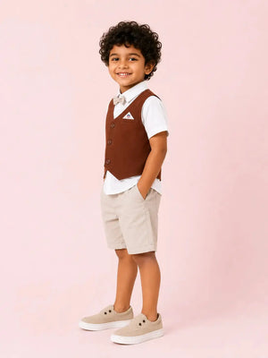 BloomUp Boys 2 Piece Formal T-Shirt with Attached Waistcoat & Shorts Set
