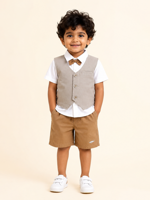 Khaki Stylish Playwear Boys Soft Cotton Clothing Set BloomUp