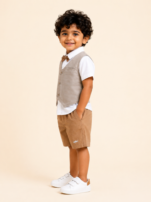 Khaki Stylish Playwear Boys Soft Cotton Clothing Set BloomUp