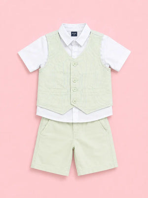 BloomUp Boys 2 Piece Formal T-Shirt with Attached Embroidered Waistcoat & Shorts Set