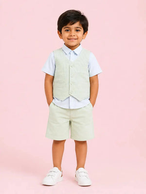 BloomUp Boys 2 Piece Formal T-Shirt with Attached Embroidered Waistcoat & Shorts Set