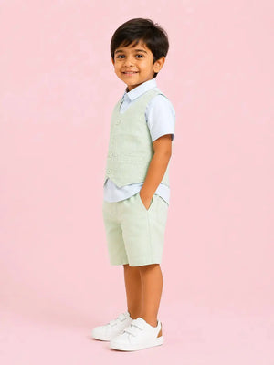 BloomUp Boys 2 Piece Formal T-Shirt with Attached Embroidered Waistcoat & Shorts Set