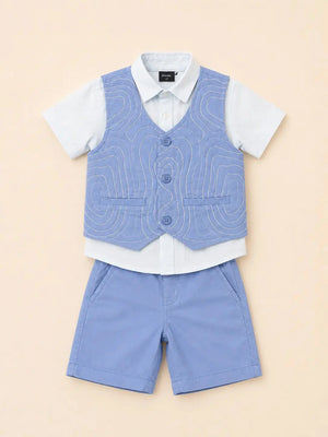 BloomUp Boys 2 Piece Formal T-Shirt with Attached Embroidered Waistcoat & Shorts Set
