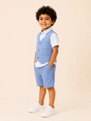 BloomUp Boys 2 Piece Formal T-Shirt with Attached Embroidered Waistcoat & Shorts Set